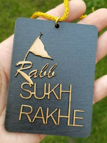 Rabb Sukh Rakhe in English Wooden Car Hanging - The Tech Hood Inc.