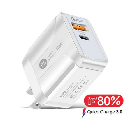 Type C PD 18W Dual Port Wall Charger (cETL Certified) - QC3.0 - Techhood.ca